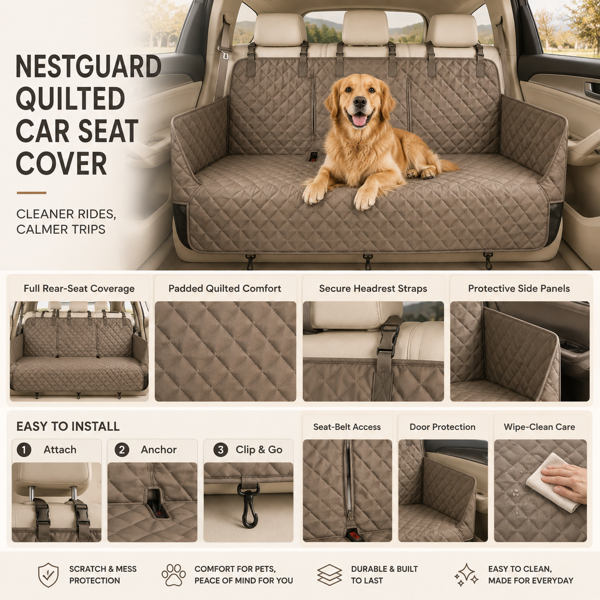 Nuzlorapets™ NestGuard Quilted Car Seat Cover