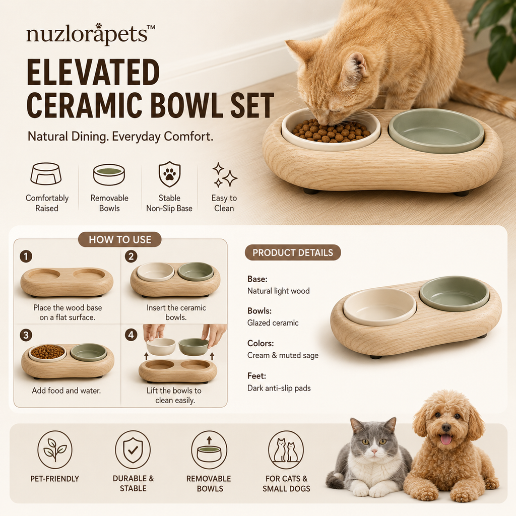 Nuzlorapets™ PebbleDine Elevated Ceramic Bowl Set