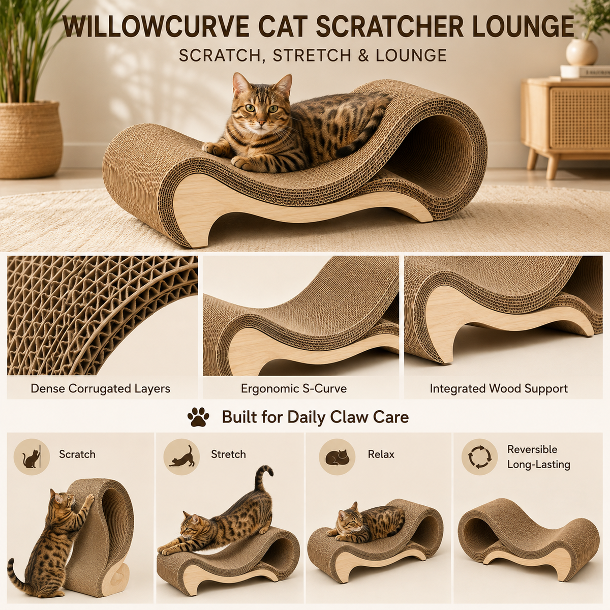 Nuzlorapets™ WillowCurve Cat Scratcher Lounge