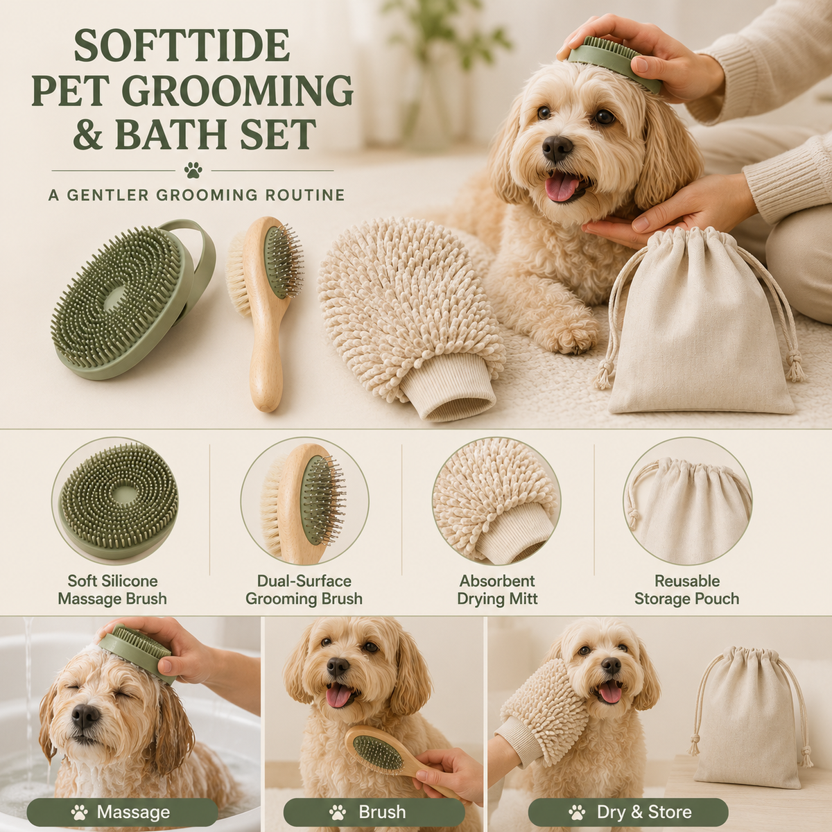 Nuzlorapets™ SoftTide Pet Grooming & Bath Set