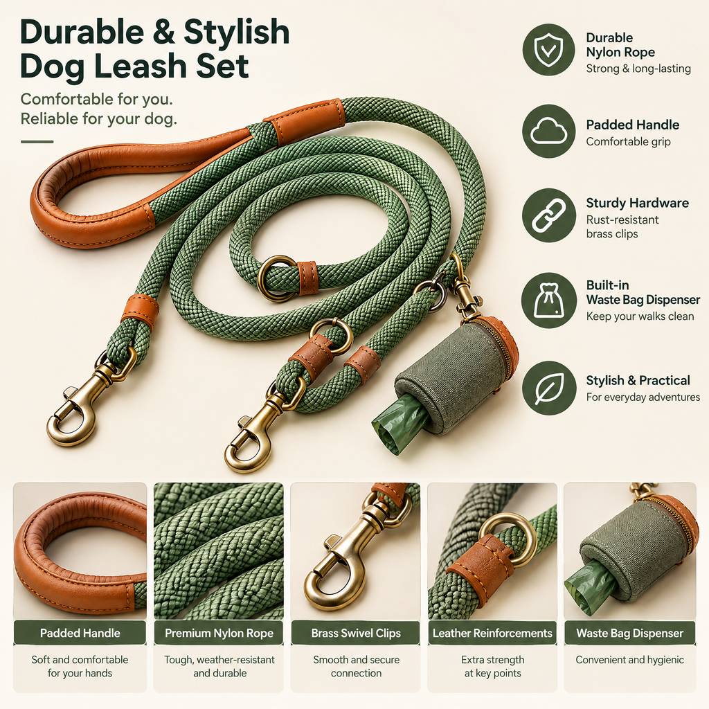 Nuzlorapets™ TerraWeave Adjustable Rope Leash Set