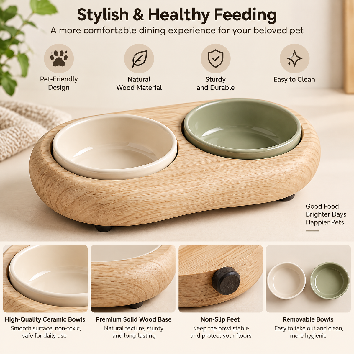 Nuzlorapets™ PebbleDine Elevated Ceramic Bowl Set