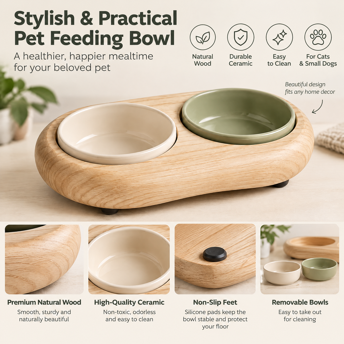 Nuzlorapets™ PebbleDine Elevated Ceramic Bowl Set