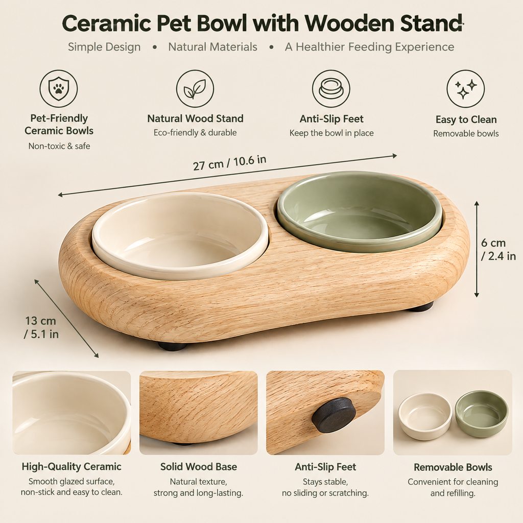 Nuzlorapets™ PebbleDine Elevated Ceramic Bowl Set
