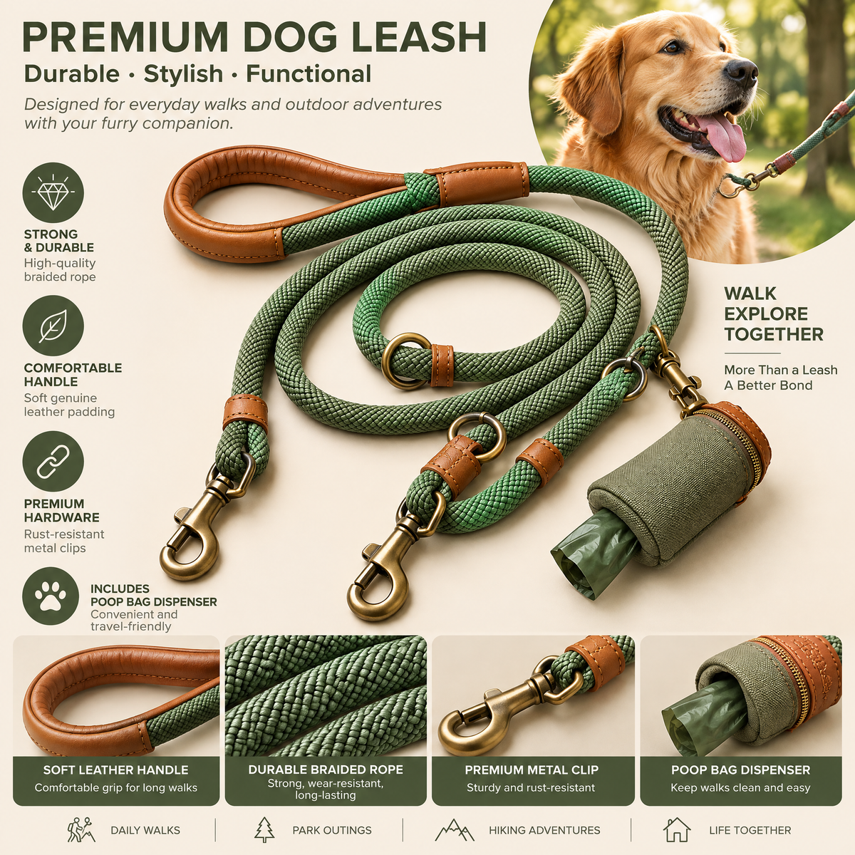 Nuzlorapets™ TerraWeave Adjustable Rope Leash Set