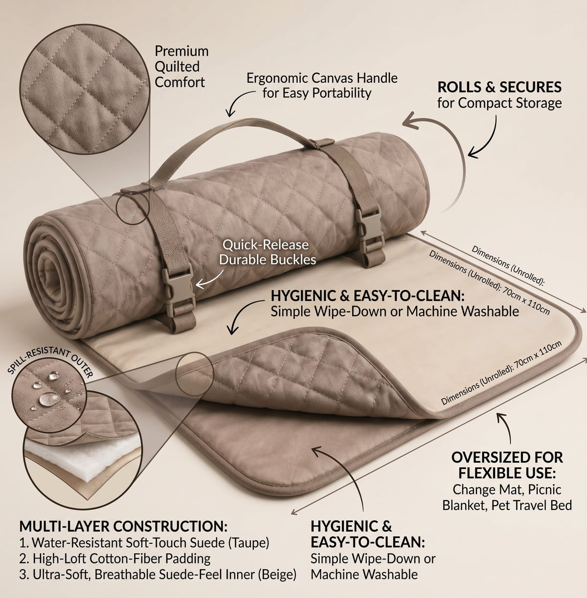 Nuzlorapets™ CocoonTrail Reversible Pet Travel Mat